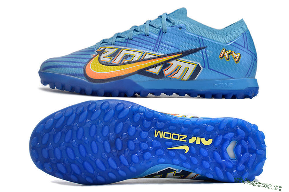 Men's Kylian Mbappe x Nike Air Zoom Mercurial Vapor 15 Elite TF Artificial Turf Low-Tops Football Shoes - Blue/Yellow/Black 1