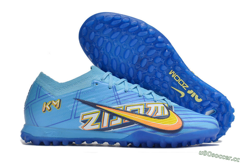 Men's Kylian Mbappe x Nike Air Zoom Mercurial Vapor 15 Elite TF Artificial Turf Low-Tops Football Shoes - Blue/Yellow/Black 2