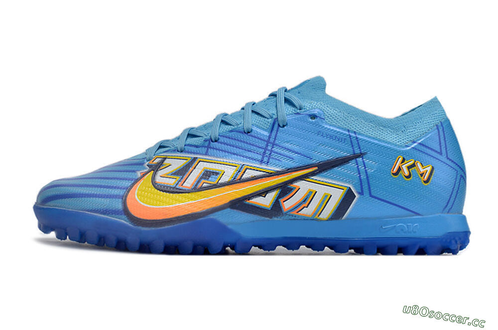 Men's Kylian Mbappe x Nike Air Zoom Mercurial Vapor 15 Elite TF Artificial Turf Low-Tops Football Shoes - Blue/Yellow/Black 0