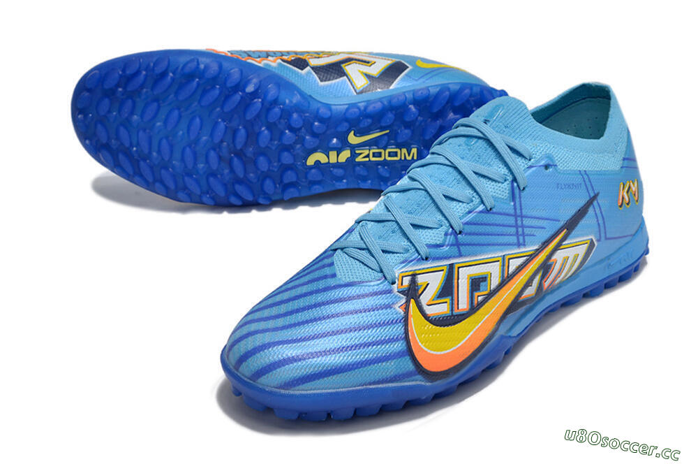 Men's Kylian Mbappe x Nike Air Zoom Mercurial Vapor 15 Elite TF Artificial Turf Low-Tops Football Shoes - Blue/Yellow/Black 3