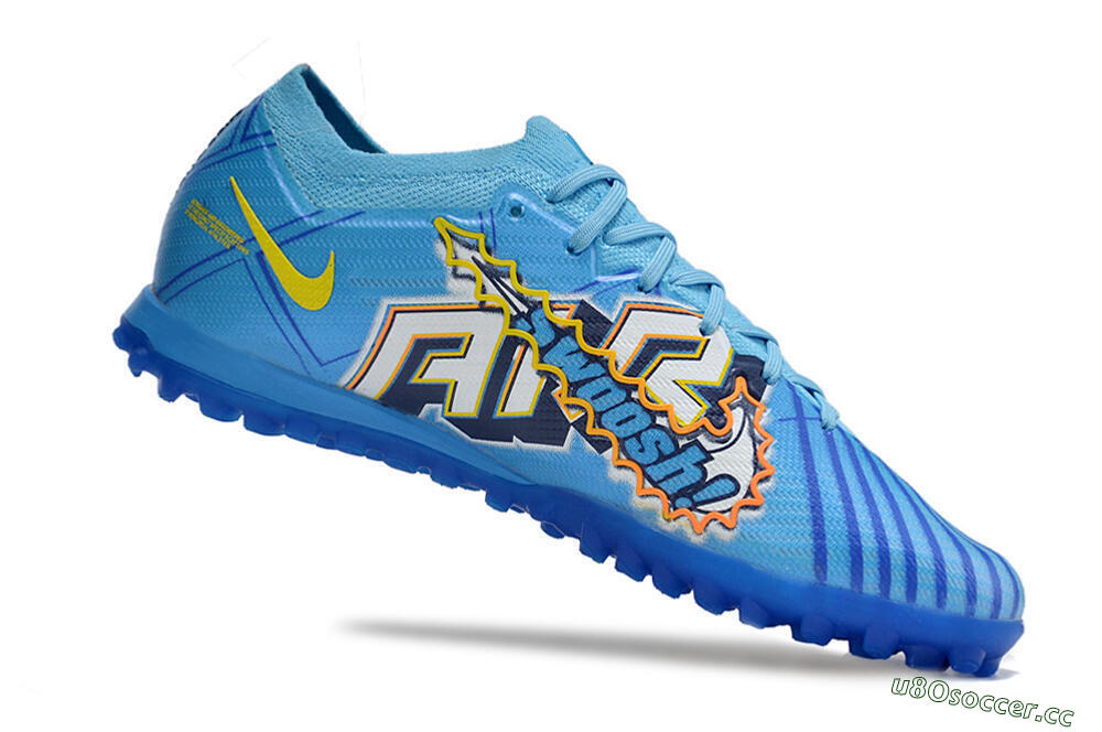 Men's Kylian Mbappe x Nike Air Zoom Mercurial Vapor 15 Elite TF Artificial Turf Low-Tops Football Shoes - Blue/Yellow/Black 4