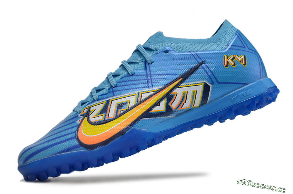 Men's Kylian Mbappe x Nike Air Zoom Mercurial Vapor 15 Elite TF Artificial Turf Low-Tops Football Shoes - Blue/Yellow/Black 5