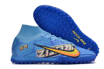 Men's Kylian Mbappe x Nike Air Zoom Mercurial Superfly 9 Elite TF Artificial Turf High-Tops Football Shoes - Blue/Yellow/Black