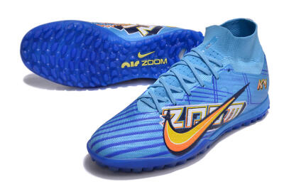 Men's Kylian Mbappe x Nike Air Zoom Mercurial Superfly 9 Elite TF Artificial Turf High-Tops Football Shoes - Blue/Yellow/Black