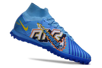 Men's Kylian Mbappe x Nike Air Zoom Mercurial Superfly 9 Elite TF Artificial Turf High-Tops Football Shoes - Blue/Yellow/Black
