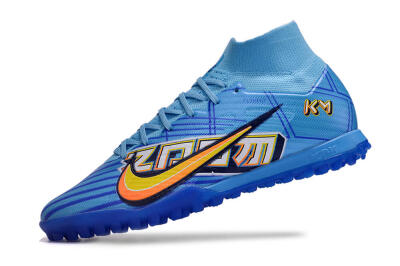 Men's Kylian Mbappe x Nike Air Zoom Mercurial Superfly 9 Elite TF Artificial Turf High-Tops Football Shoes - Blue/Yellow/Black