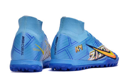 Men's Kylian Mbappe x Nike Air Zoom Mercurial Superfly 9 Elite TF Artificial Turf High-Tops Football Shoes - Blue/Yellow/Black