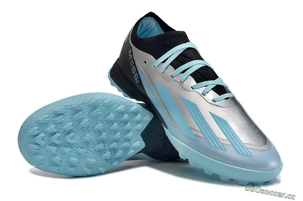 Men's Adidas X Crazyfast.1 TF Artificial Turf Low-Tops Football Shoes - Blue/Silver/Black 3