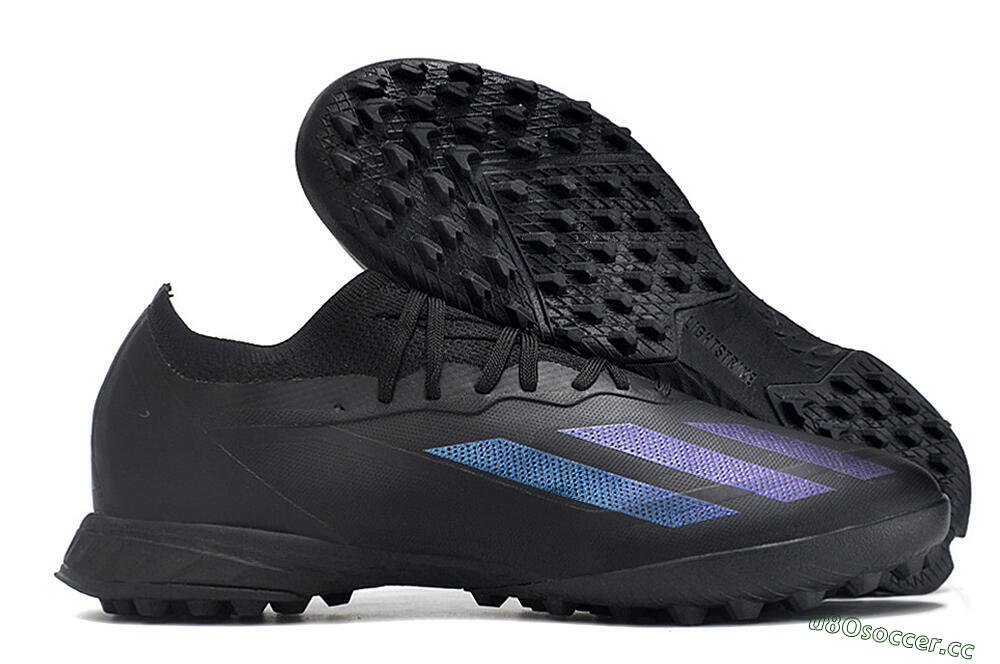 Men's Adidas X Crazyfast.1 TF Artificial Turf Low-Tops Football Shoes - Black/Purple 2