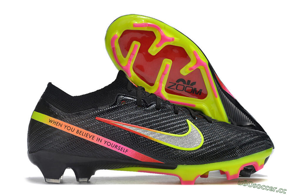 Unisex Nike Air Zoom Mercurial Vapor 15 Elite FG Firm Ground Low-Tops Football Boots - Black/Silver/Green/Red 2