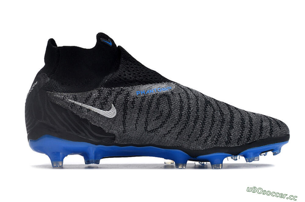 Men's Nike Phantom GX Elite DF Link FG Firm Ground High-Tops Football Boots - Grey/Black/Blue 7