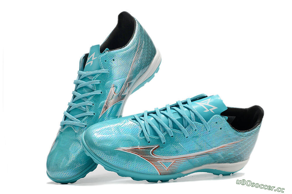 Men's Mizuno Alpha Made in Japan TF Artificial Turf Low-Tops Football Shoes - Blue/Orange/White 5