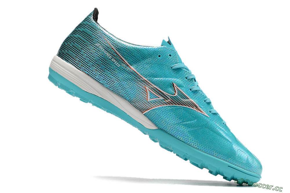 Men's Mizuno Alpha Made in Japan TF Artificial Turf Low-Tops Football Shoes - Blue/Orange/White 6