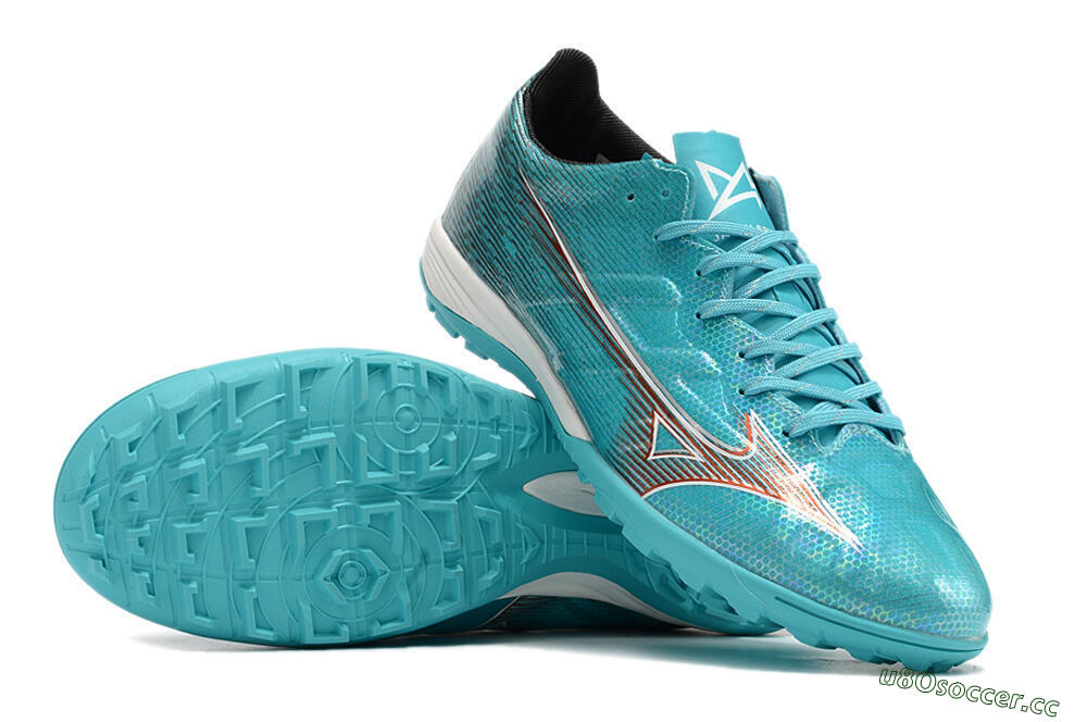 Men's Mizuno Alpha Made in Japan TF Artificial Turf Low-Tops Football Shoes - Blue/Orange/White 4