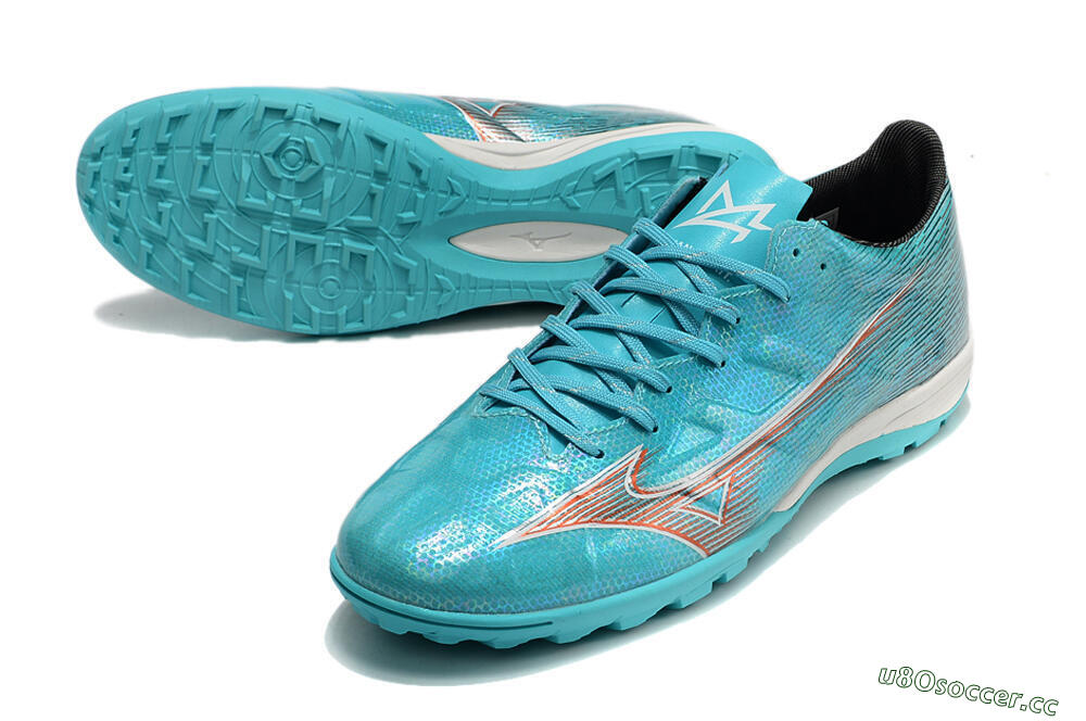 Men's Mizuno Alpha Made in Japan TF Artificial Turf Low-Tops Football Shoes - Blue/Orange/White 3