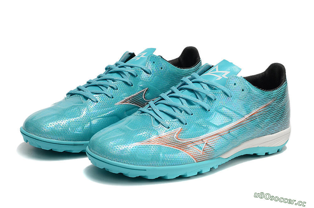 Men's Mizuno Alpha Made in Japan TF Artificial Turf Low-Tops Football Shoes - Blue/Orange/White 9