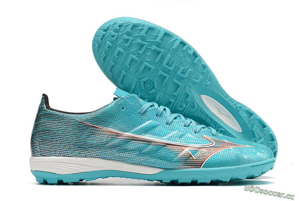 Men's Mizuno Alpha Made in Japan TF Artificial Turf Low-Tops Football Shoes - Blue/Orange/White 2