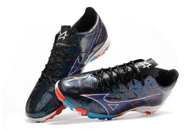 Men's Mizuno Alpha Made in Japan TF Artificial Turf Low-Tops Football Shoes - Black/Red/Blue