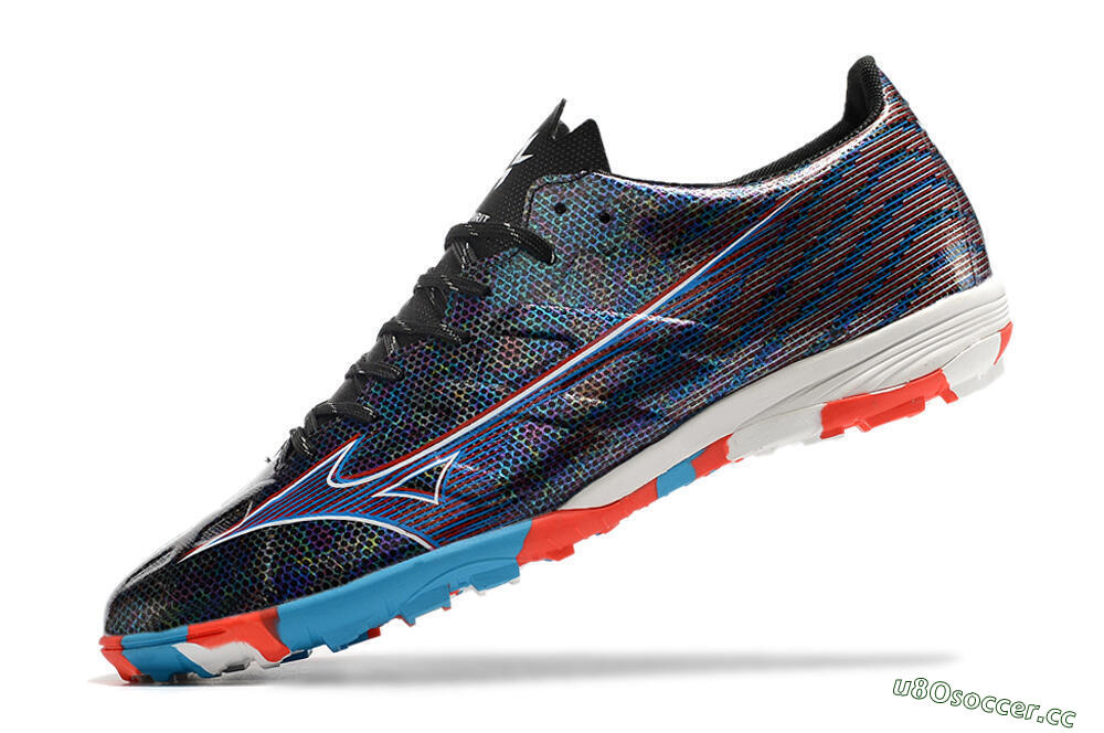 Men's Mizuno Alpha Made in Japan TF Artificial Turf Low-Tops Football Shoes - Black/Red/Blue 7