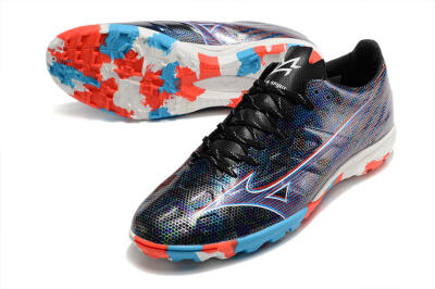 Men's Mizuno Alpha Made in Japan TF Artificial Turf Low-Tops Football Shoes - Black/Red/Blue