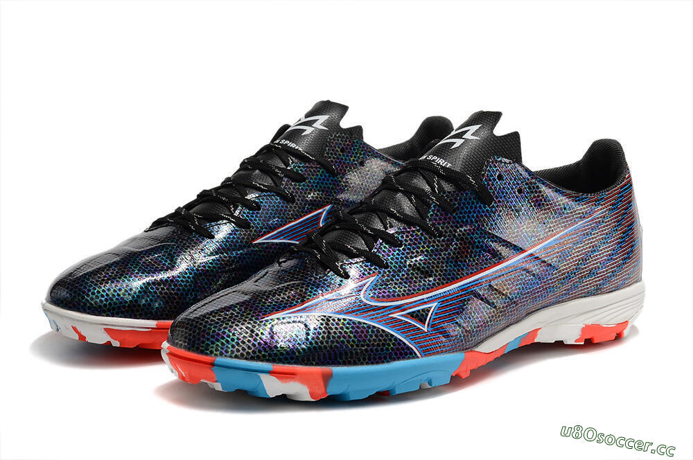 Men's Mizuno Alpha Made in Japan TF Artificial Turf Low-Tops Football Shoes - Black/Red/Blue 9
