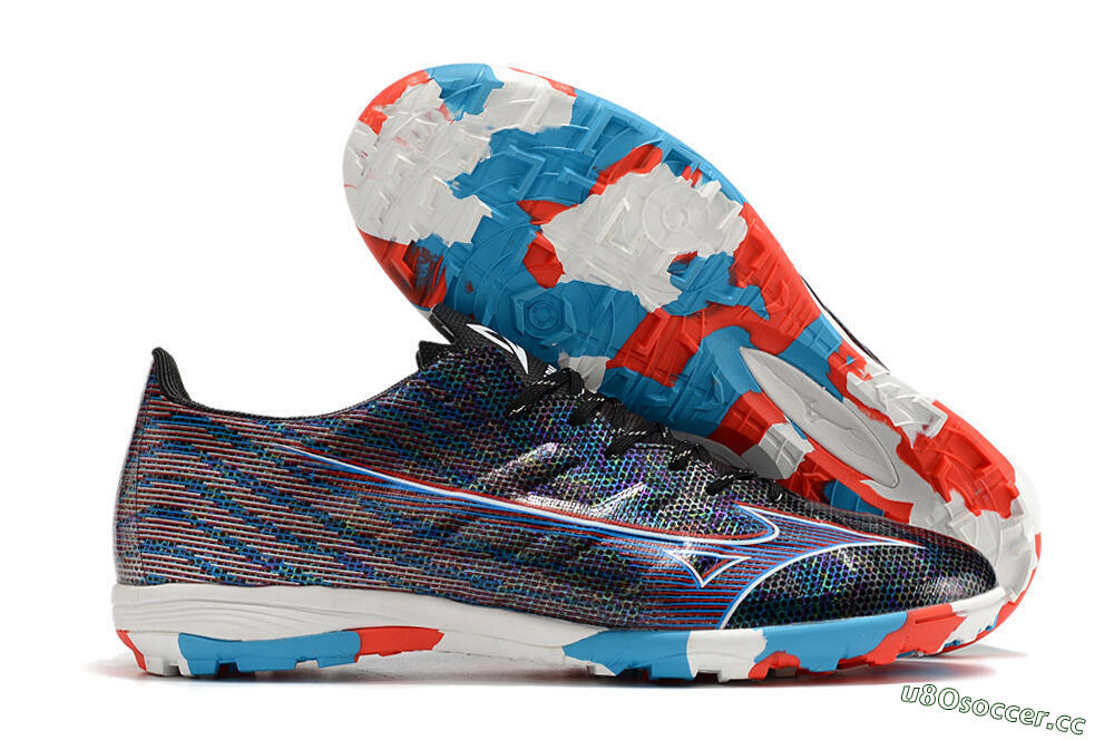 Men's Mizuno Alpha Made in Japan TF Artificial Turf Low-Tops Football Shoes - Black/Red/Blue 2