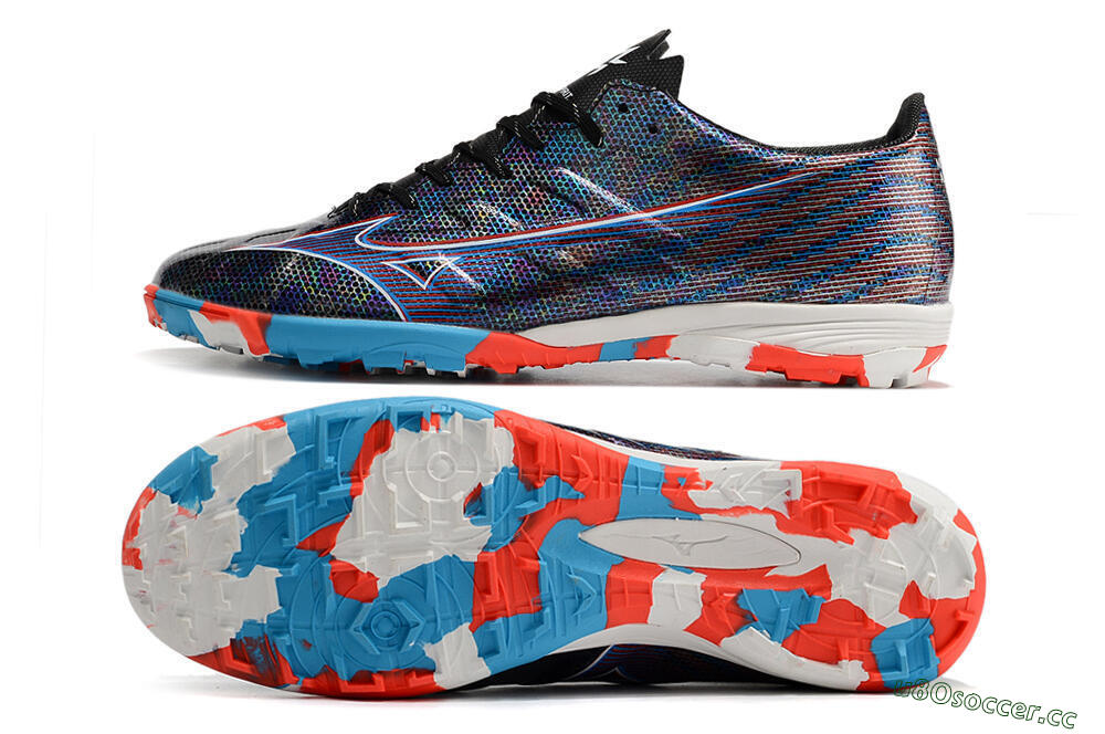 Men's Mizuno Alpha Made in Japan TF Artificial Turf Low-Tops Football Shoes - Black/Red/Blue 1
