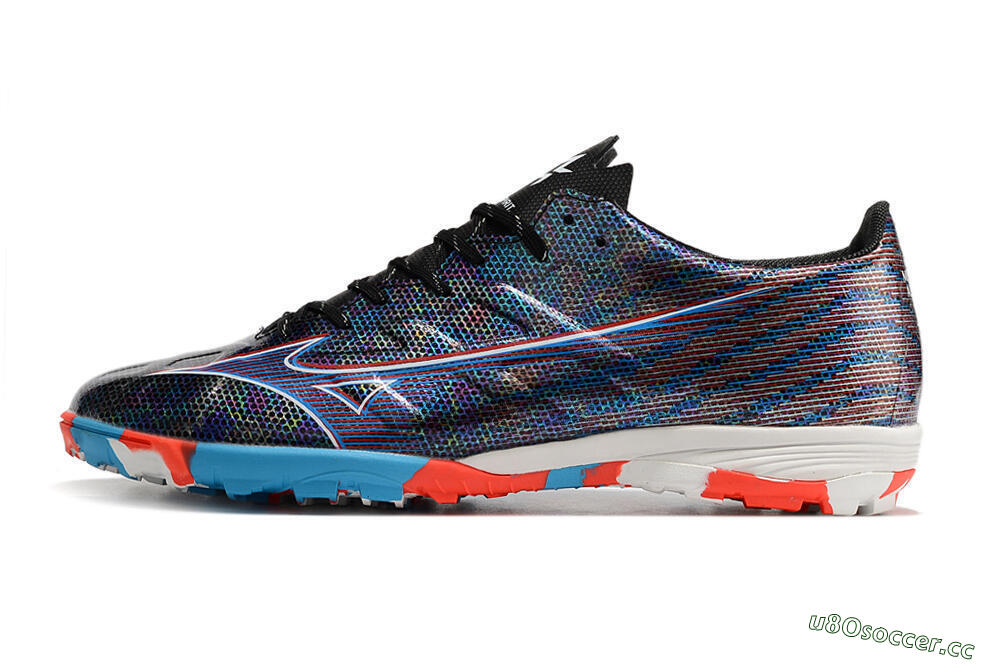 Men's Mizuno Alpha Made in Japan TF Artificial Turf Low-Tops Football Shoes - Black/Red/Blue 0