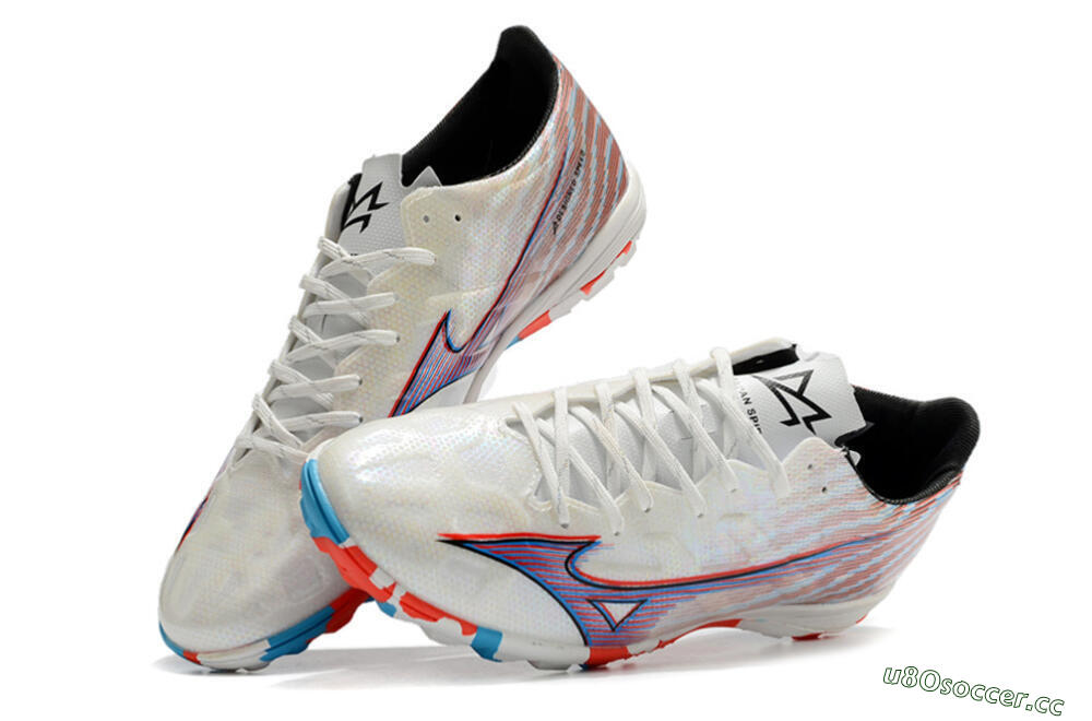 Men's Mizuno Alpha Made in Japan TF Artificial Turf Low-Tops Football Shoes - Beige/Blue/Red 5