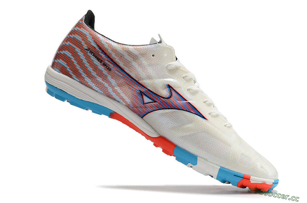 Men's Mizuno Alpha Made in Japan TF Artificial Turf Low-Tops Football Shoes - Beige/Blue/Red 6