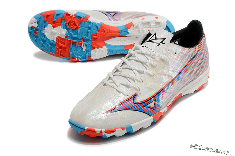 Men's Mizuno Alpha Made in Japan TF Artificial Turf Low-Tops Football Shoes - Beige/Blue/Red 3
