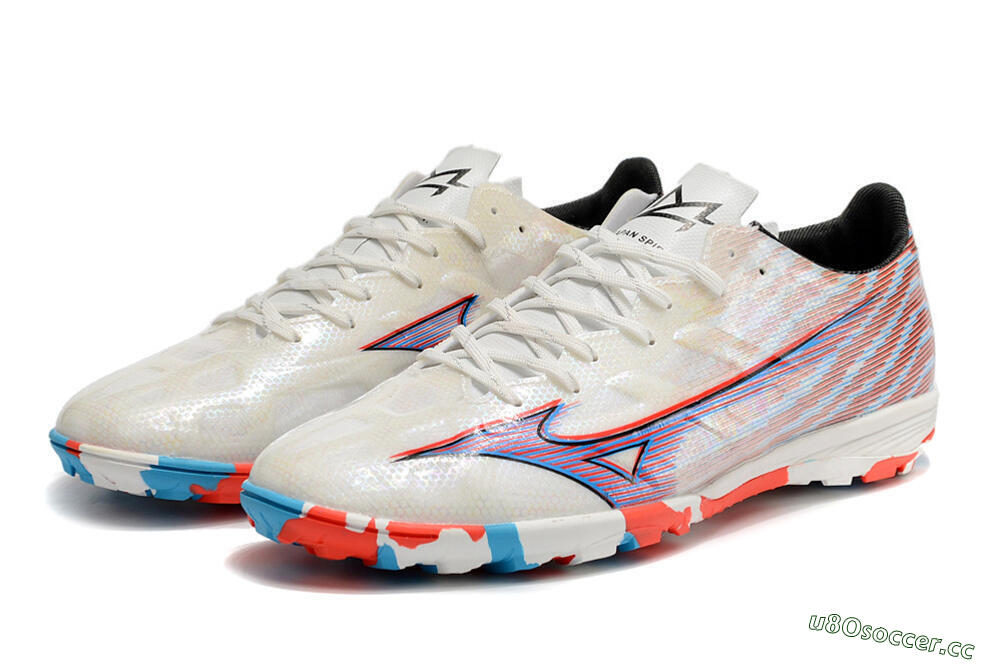 Men's Mizuno Alpha Made in Japan TF Artificial Turf Low-Tops Football Shoes - Beige/Blue/Red 9