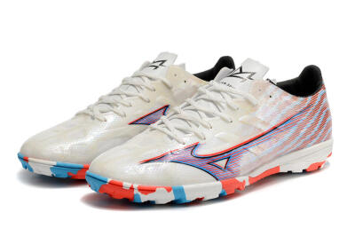 Men's Mizuno Alpha Made in Japan TF Artificial Turf Low-Tops Football Shoes - Beige/Blue/Red