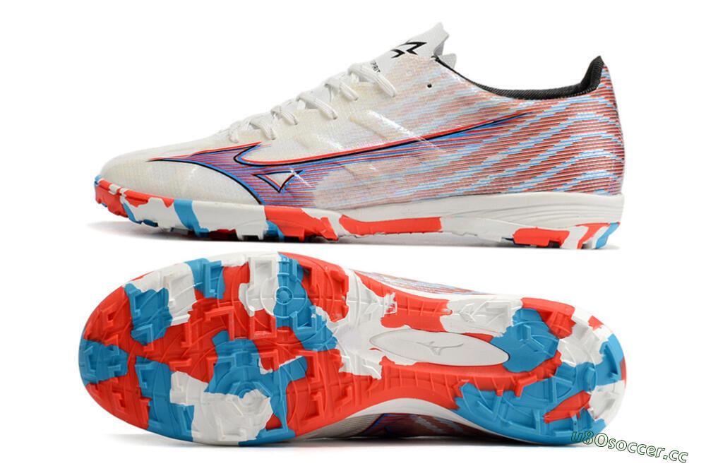 Men's Mizuno Alpha Made in Japan TF Artificial Turf Low-Tops Football Shoes - Beige/Blue/Red 1
