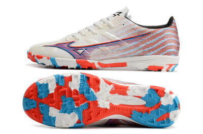 Men's Mizuno Alpha Made in Japan TF Artificial Turf Low-Tops Football Shoes - Beige/Blue/Red