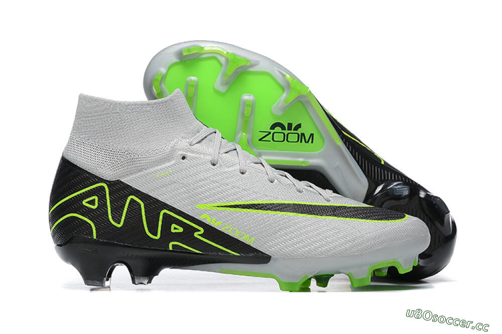 Men's Nike Air Zoom Mercurial Superfly 9 Elite FG Firm Ground High-Tops Football Boots - White/Black/Green 2