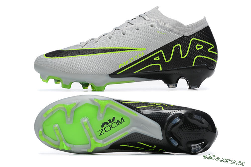 Men's Nike Air Zoom Mercurial Vapor 15 Elite FG Firm Ground Low-Tops Football Boots - White/Black/Green 1