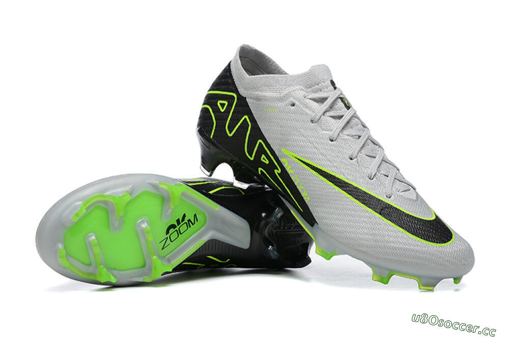 Men's Nike Air Zoom Mercurial Vapor 15 Elite FG Firm Ground Low-Tops Football Boots - White/Black/Green 4