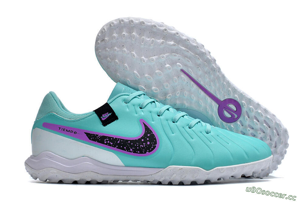 Men's Nike Tiempo Legend 10 Academy TF Artificial Turf Low-Tops Football Shoes - Blue/Purple/White 2
