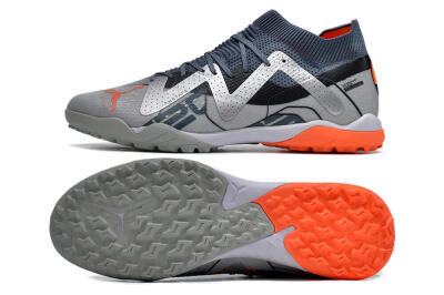 Men's Puma Future X Powercat Tokyo Match TF Artificial Turf Low-Tops Football Shoes - Grey/Silver/Orange