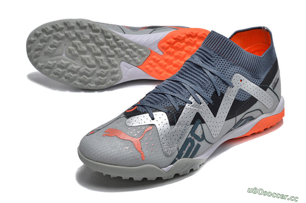 Men's Puma Future X Powercat Tokyo Match TF Artificial Turf Low-Tops Football Shoes - Grey/Silver/Orange 3