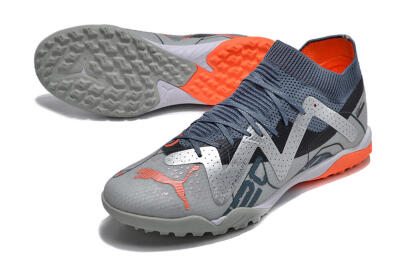 Men's Puma Future X Powercat Tokyo Match TF Artificial Turf Low-Tops Football Shoes - Grey/Silver/Orange