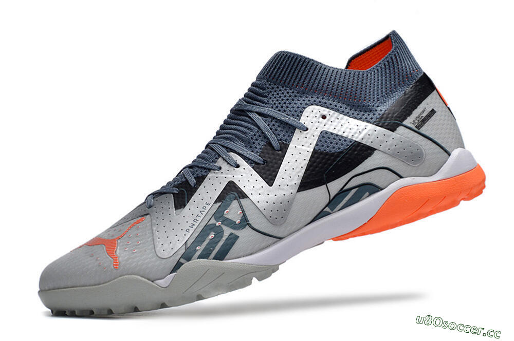 Men's Puma Future X Powercat Tokyo Match TF Artificial Turf Low-Tops Football Shoes - Grey/Silver/Orange 6