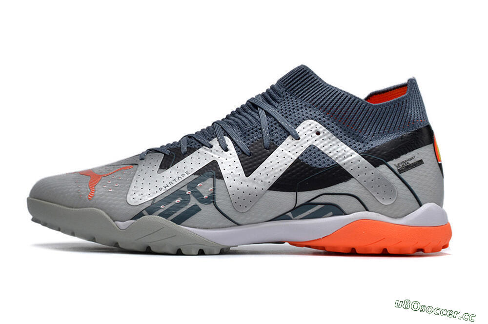 Men's Puma Future X Powercat Tokyo Match TF Artificial Turf Low-Tops Football Shoes - Grey/Silver/Orange 0