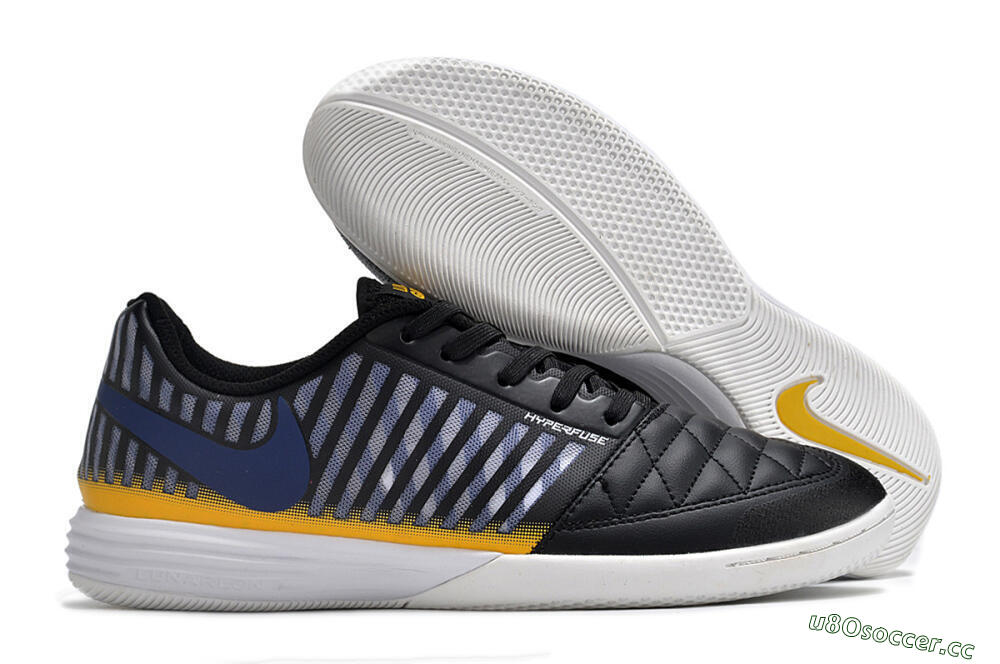 Men's Nike Lunar Gato 2 IC Indoor & Futsal Low-Tops Football Shoes - Black/White/Yellow 2