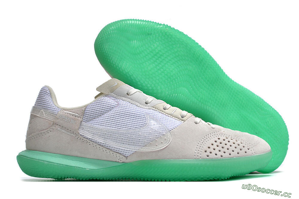 Men's Nike StreetGato IC Indoor & Futsal Low-Tops Football Shoes - Grey/White/Green 2