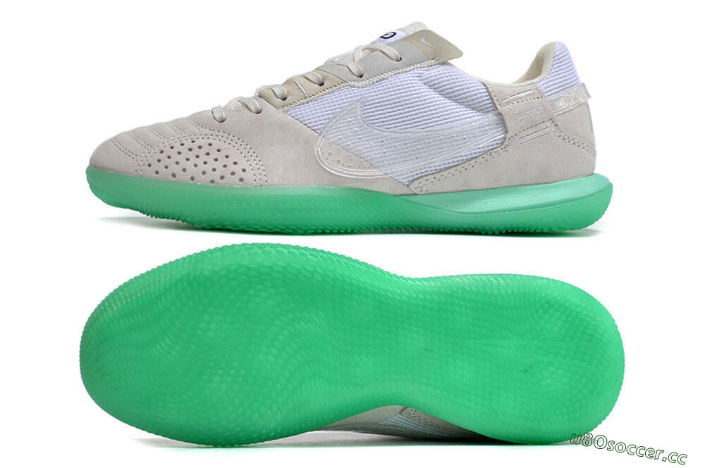 Men's Nike StreetGato IC Indoor & Futsal Low-Tops Football Shoes - Grey/White/Green 1