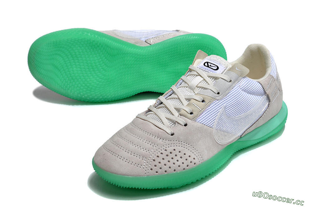 Men's Nike StreetGato IC Indoor & Futsal Low-Tops Football Shoes - Grey/White/Green 3