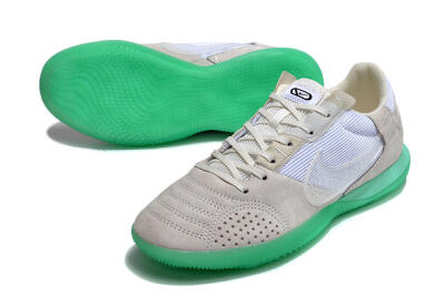 Men's Nike StreetGato IC Indoor & Futsal Low-Tops Football Shoes - Grey/White/Green