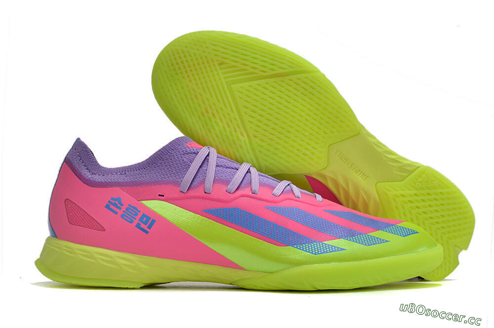Men's Adidas X Crazyfast.1 IC Indoor & Futsal Low-Tops Football Shoes - Pink/Purple/Blue/Green 2